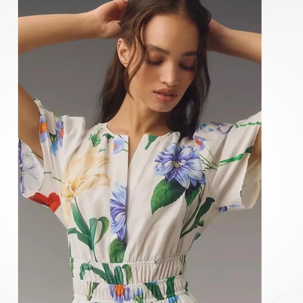 Maeve by Anthropologie Somerset Maxi Floral Dress White Cotton Lined Size M - Picture 2 of 16
